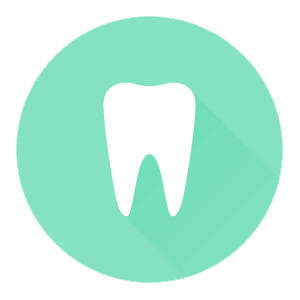 The image shows a stylized graphic icon of a tooth with a green checkmark superimposed over it, set against a white background.