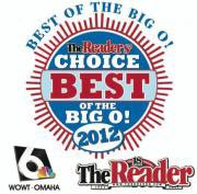 The image features a graphic design with text and emblems, highlighting an award for  Best of the Big O  in 2012, recognizing a choice by  The Reader s Choice Awards,  indicating an accolade for excellence in a category related to the big o.
