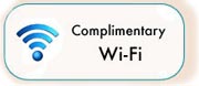 The image shows a graphic with two Wi-Fi logos and text indicating a complimentary Wi-Fi service.